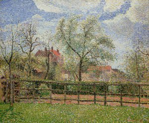 Pæretræer og blomster i Eragny, morgen, 1886 af Camille Jacob Pissarro