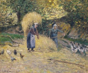 Bønder hive strå, Montfoucault, 1875 af Camille Jacob Pissarro