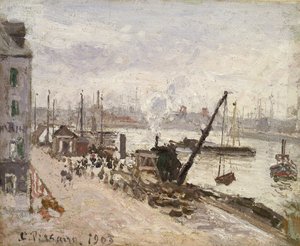 Kajkanten i Le Havre, 1903 (olie på batist) af Camille Jacob Pissarro