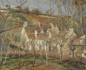 Røde tage, hjørne af en landsby, vinter, 1877 af Camille Jacob Pissarro