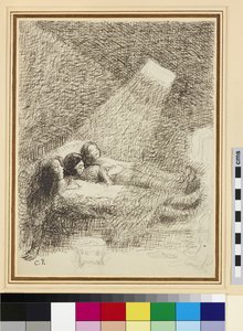 Study for The Asphysia (pen & blæk over blyant på glaseret papir) af Camille Jacob Pissarro