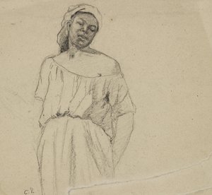 Studie af en sort person (kul på papir) af Camille Jacob Pissarro