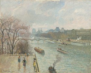 Louvre, eftermiddag, regnvejr, 1900 af Camille Jacob Pissarro