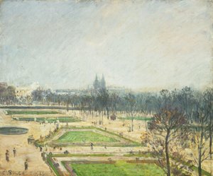 Tuileri-dammene, Mist; Tuileriebassinet, tåge, 1900 af Camille Jacob Pissarro