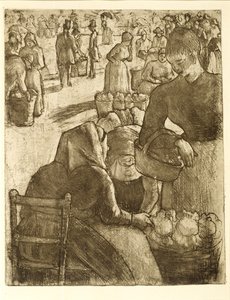 Grøntsagsmarked i Pontoise, 1891 (blød malet ætsning og akvatinte) af Camille Jacob Pissarro