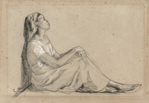 Ung sort kvinde siddende, 1855-7 af Camille Jacob Pissarro
