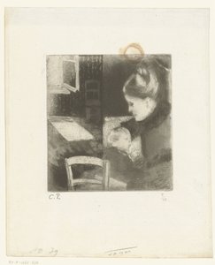 Sygeplejerske kvinde Enfant têtant sa mère af Camille Jacob Pissarro