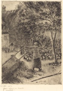 En kvinde tømmer en trillebør af Camille Pissarro