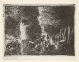 Bader med gæs (Bader med gæs) af Camille Pissarro