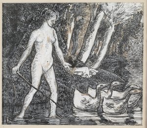 Bather with Geese, 1895dani af Camille Jacob Pissarro
