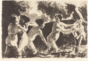 Badende Wrestling Baigneuses luttants, ca. 1896. af Camille Pissarro