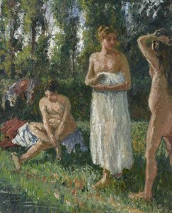 Bathers, ca. 1895 (olie på lærred) af Camille Pissarro