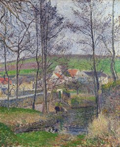Viosnebredden ved Osny, gråvejr, vinter - Maleri af Camille Pissarro (1830-1903) Bredden af ​​Viosne ved Osny i gråvejr - Olie på lærred 1883 National Gallery of Victoria, Melbourne 65,3x54,5 af Camille Pissarro