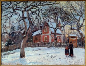 Kastanje og Louveciennes Landskab i sne. Maleri af Camille Pissarro (1830-1903) 1872 søn. 0,41x0,52 m Paris, musee d