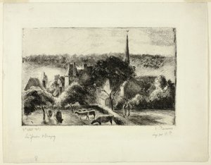 Kirke og gård i Éragny af Camille Pissarro