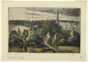 Kirke og gård i Éragny af Camille Pissarro