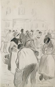 Kompositionsundersøgelse af markedet i Pontoise, 1881 af Camille Pissarro
