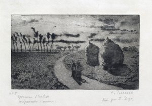 Twilight with Haystacks, 1879 af Camille Pissarro