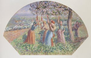 Design til en fan: The Pea Stakers, 1890 af Camille Pissarro