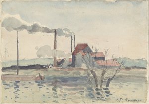 Fabrik på Oise ved Pontoise af Camille Pissarro