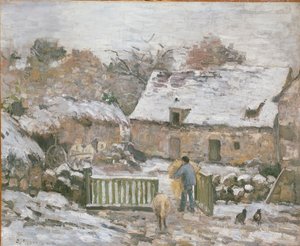 Farm at Montfoucault: Snow Effect, 1874-1876 af Camille Pissarro