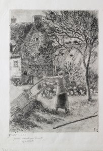 Kvinde tømmer en trillebør, 1880 af Camille Pissarro