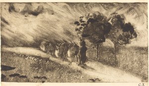 At hyrde køerne i skumringen Vachere om aftenen, ca. 1890. af Camille Pissarro