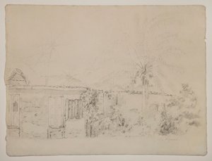 Huse og palmer af Camille Pissarro