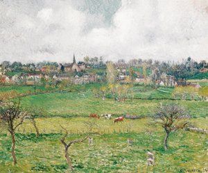 Kotava:  "Wiks va Bazincourt (trutca ke Pissarro)"
På fransk:  Vue de Bazincourt af Camille Pissarro