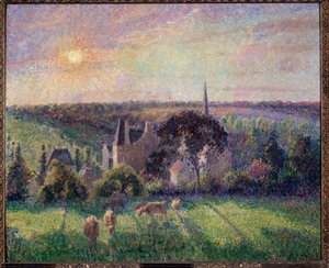 Landskab i Eragny, kirke og gård Maleri af Camille Pissarro (1830-1903) 1895 søn. 0,6x0,73 m Paris, musee d