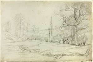 Landskab i Montfoucault af Camille Pissarro