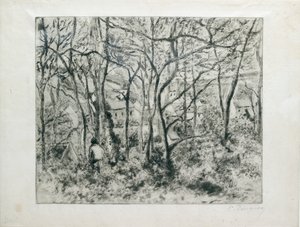Landskab under træ, ved Hermitage Pontoise, 1879 af Camille Pissarro