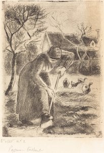 Bondekvinde graver Bondearbejde, 1890. af Camille Pissarro