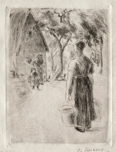 Bondekvinde, der bærer spande af Camille Pissarro