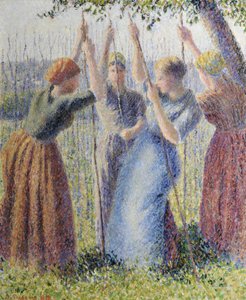 Bondekvinder planter ramsløg af Camille Pissarro