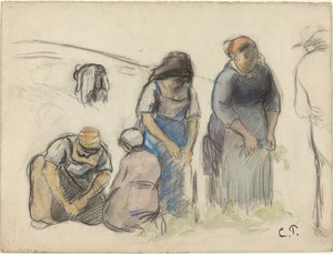 Ærtehøstere [recto], ca. 1880. af Camille Pissarro