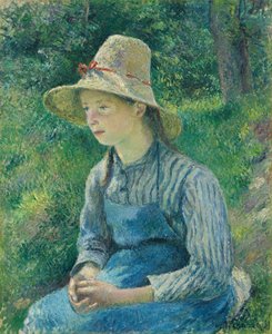 Bondepige med stråhat af Camille Pissarro
