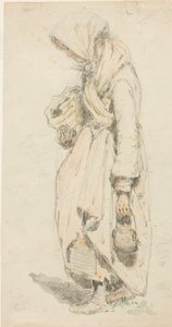 Bondekone (recto); Dreng med fiskestang (verso) af Camille Pissarro