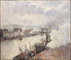 Dampskibe i Rouens havn af Camille Pissarro