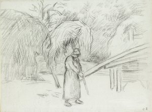 Studie af en kvindelig bonde, der bærer et læs hø på gården ved Foucault, c1875 af Camille Pissarro