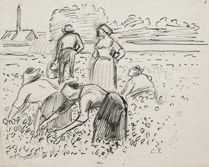 Studie af fem bondefigurer, der arbejder på en mark, 1887 af Camille Pissarro