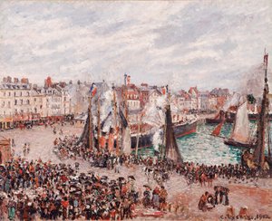 Fiskemarkedet, Dieppe: Gråvejr, morgen af Camille Pissarro