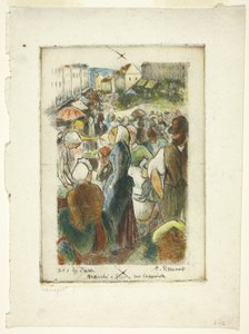 Markedet ved Gisors; Rue Cappeville af Camille Pissarro