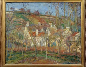De røde tage, hjørnet af landsbyen, vinter af Camille Pissarro