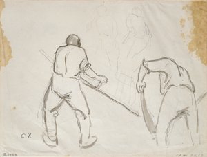 Tre undersøgelser af en mandlig høstmaskine, c1870