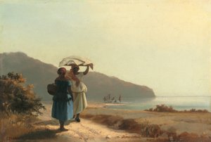 To kvinder, der chatter ved havet, St. Thomas af Camille Pissarro