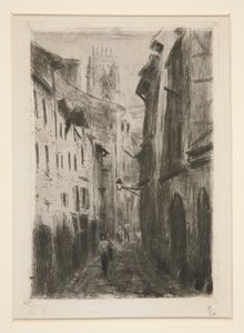 En gade? Rouen (Rue des Arpents) [En gade i Rouen (Rue des Arpents)] af Camille Pissarro