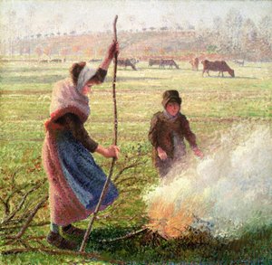 White Frost, kvinde, der knækker træ af Camille Jacob Pissarro