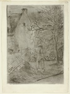 Kvinde tømmer en trillebør af Camille Pissarro