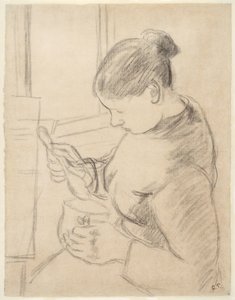 Ung bonde, der har sin kaffe af Camille Pissarro